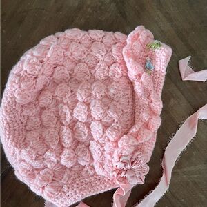 Handmade Pink Knitted Baby Bonnet